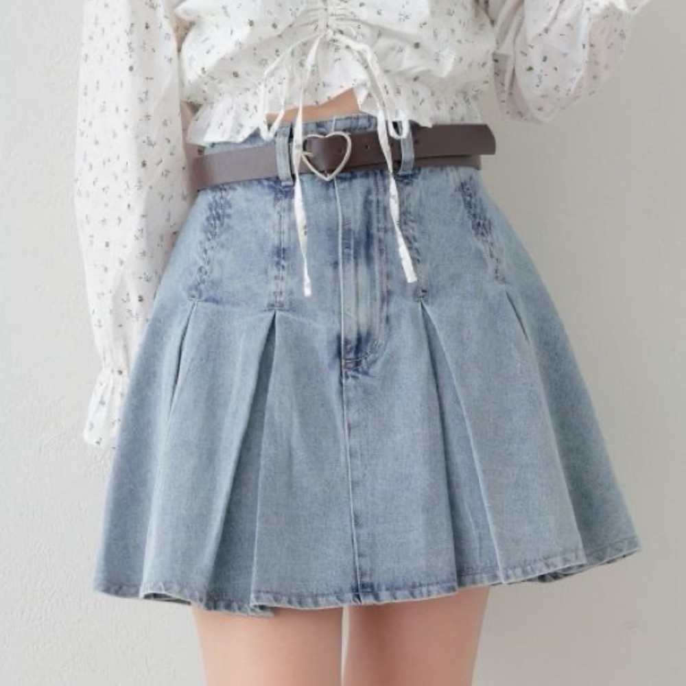 Olive des olive Denim Skirt with Heart Belt